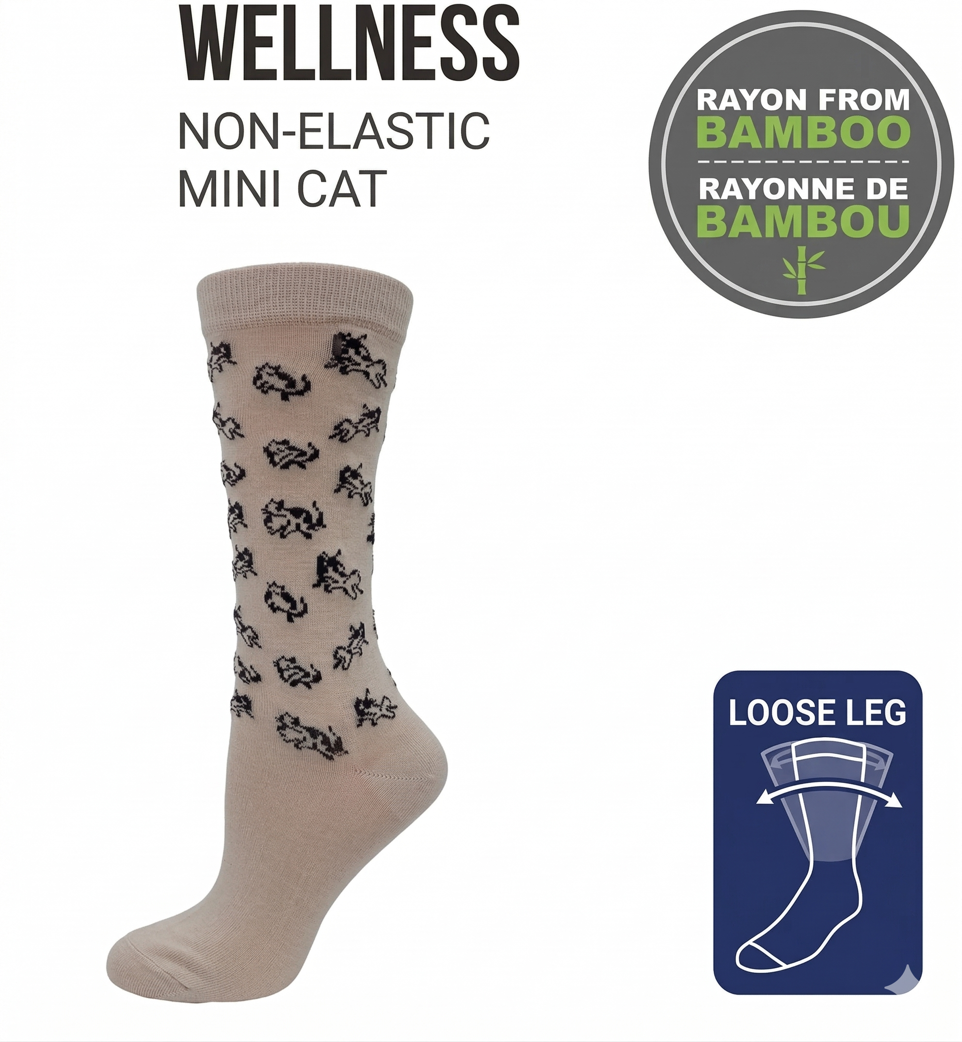 KEY - Diabetic Wellness - Women's - non-Elastic - Bamboo - Crew Socks -  Mini Cats
