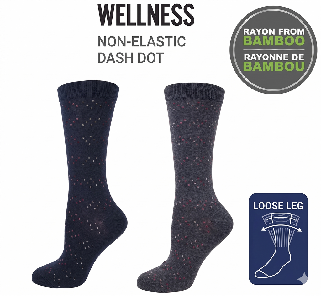 KEY - Diabetic Wellness - Women's - non-Elastic - Bamboo - Crew Socks - Dash Dots