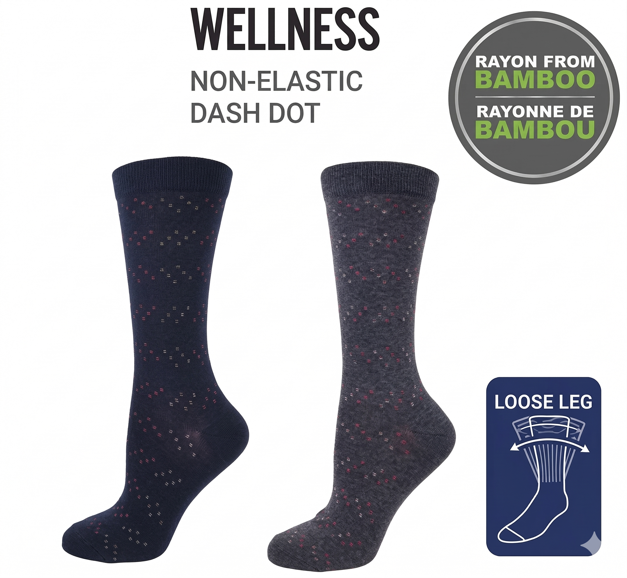 KEY - Diabetic Wellness - Women's - non-Elastic - Bamboo - Crew Socks - Dash Dots
