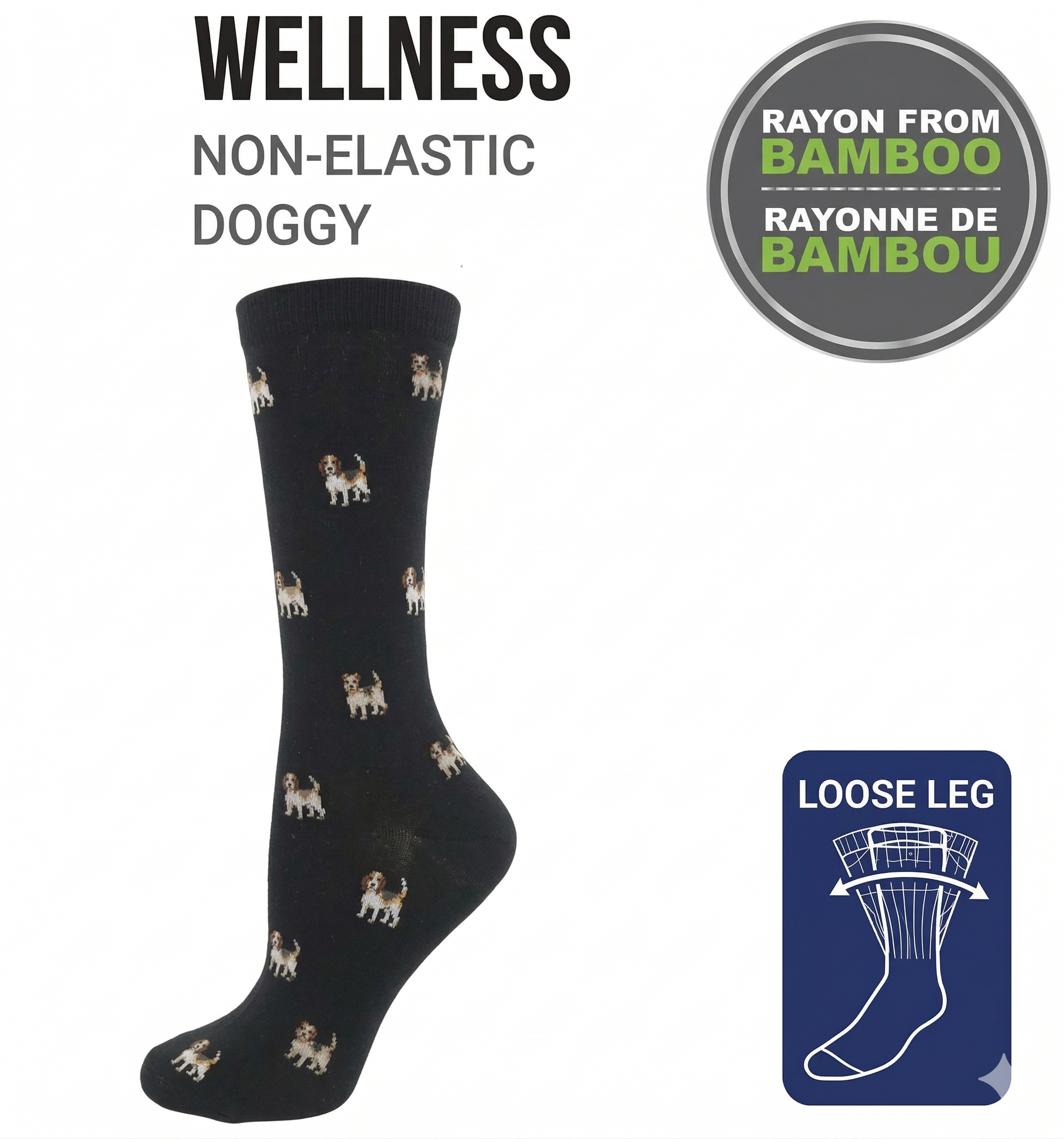KEY - Diabetic Wellness - Women's - non-Elastic - Bamboo - Crew Socks -  Doggy