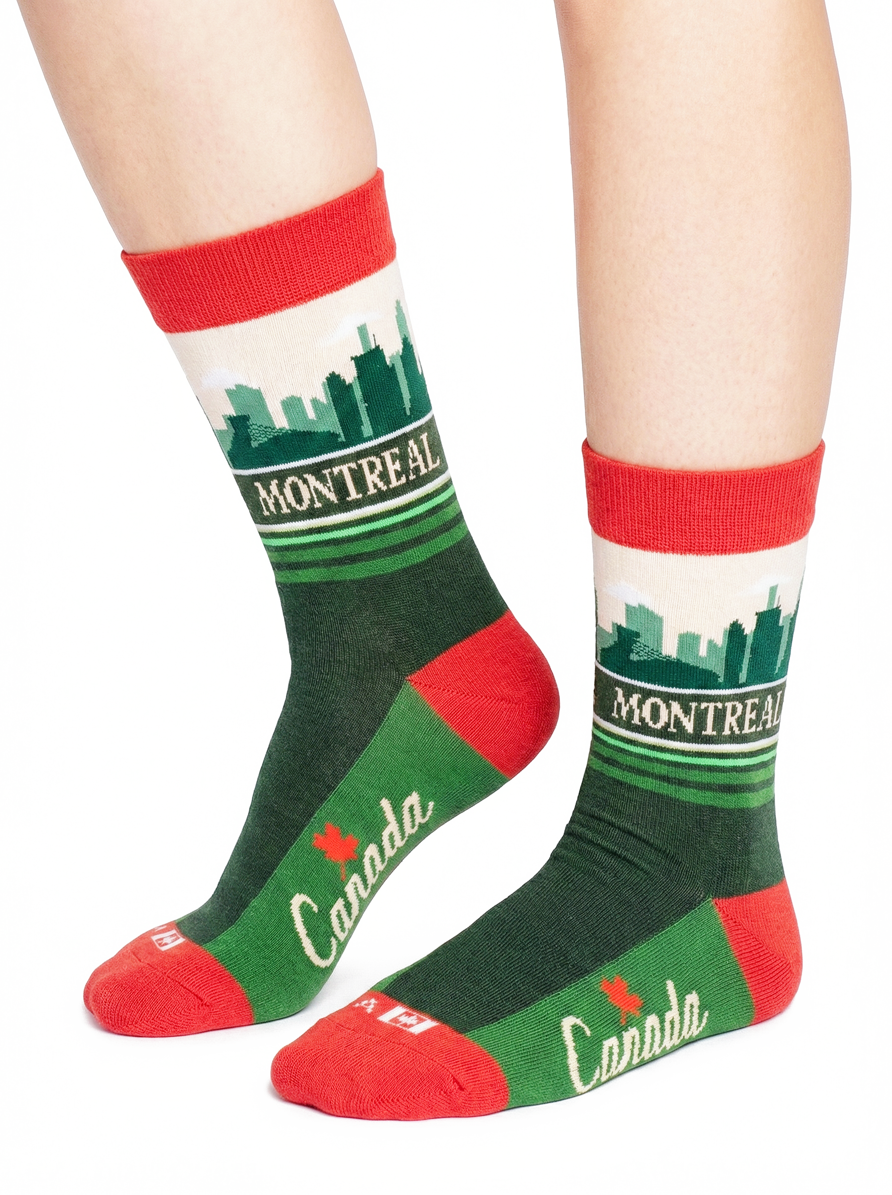 Northern Icons Canada - Montreal Canada Crew Socks with Retro City Skyline and Urban Style
