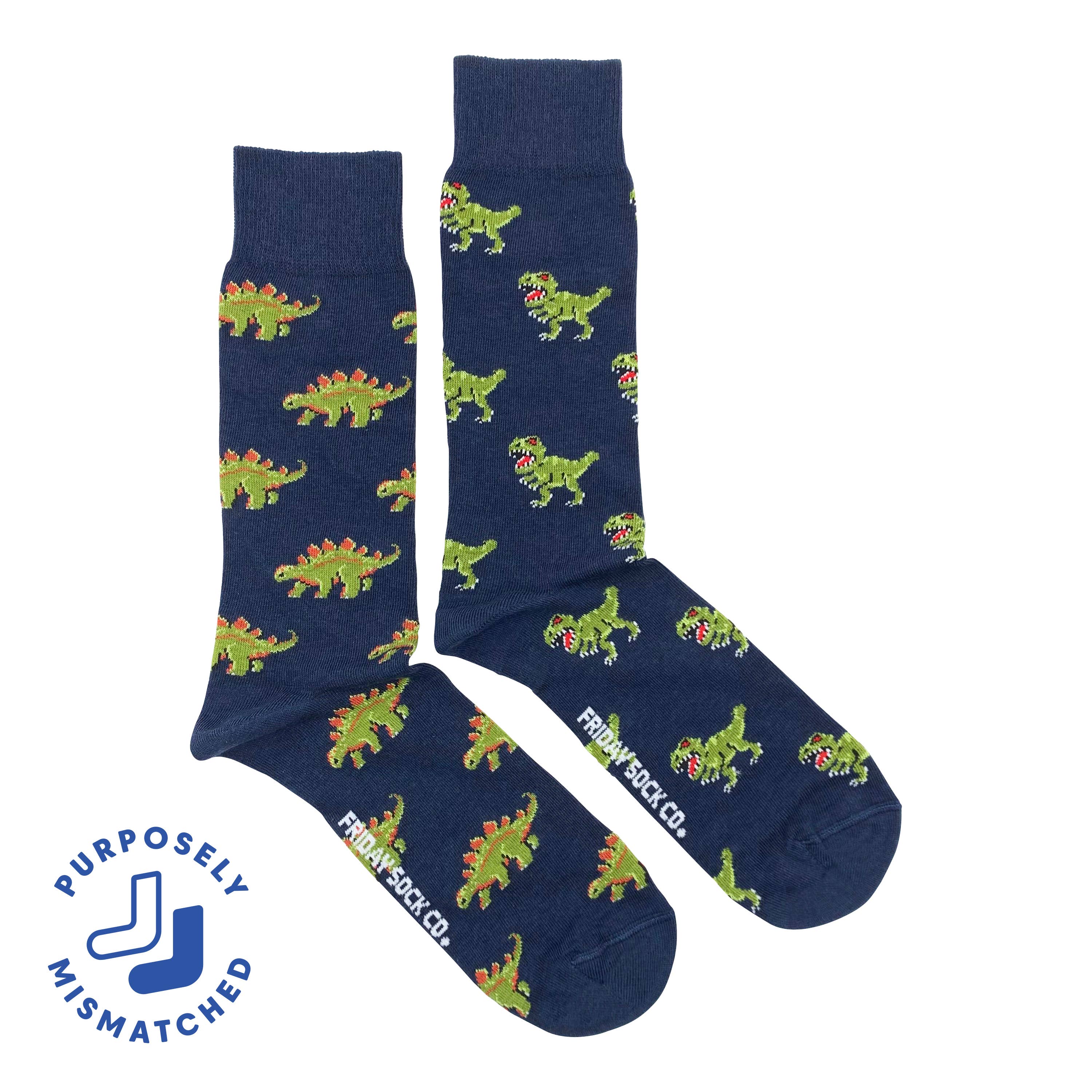 Friday Sock Co. - Men's Green Dinosaur Mid-Calf Socks