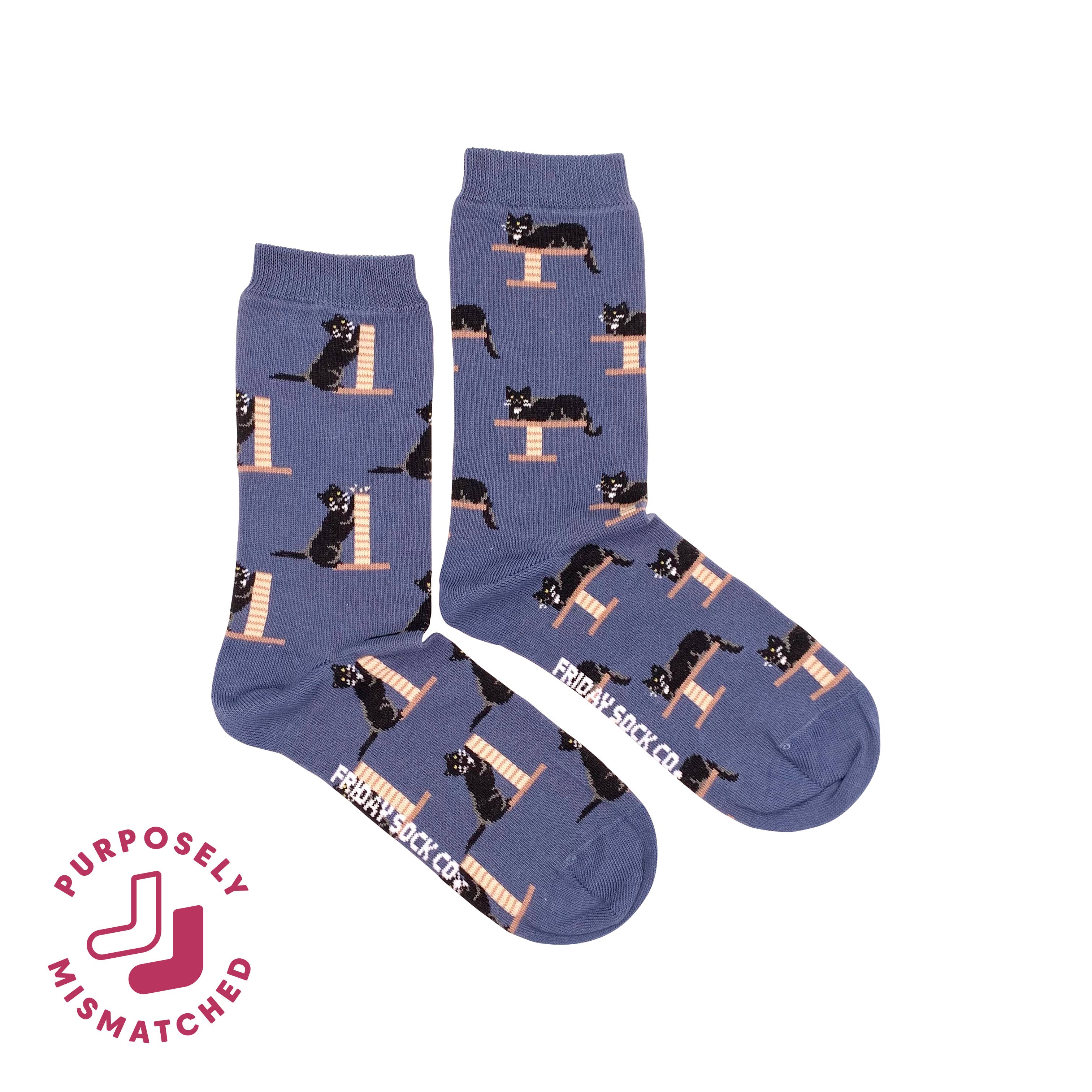 Friday Sock Co. - Women's Cozy Black Cat Crew Socks - Playful Feline Design