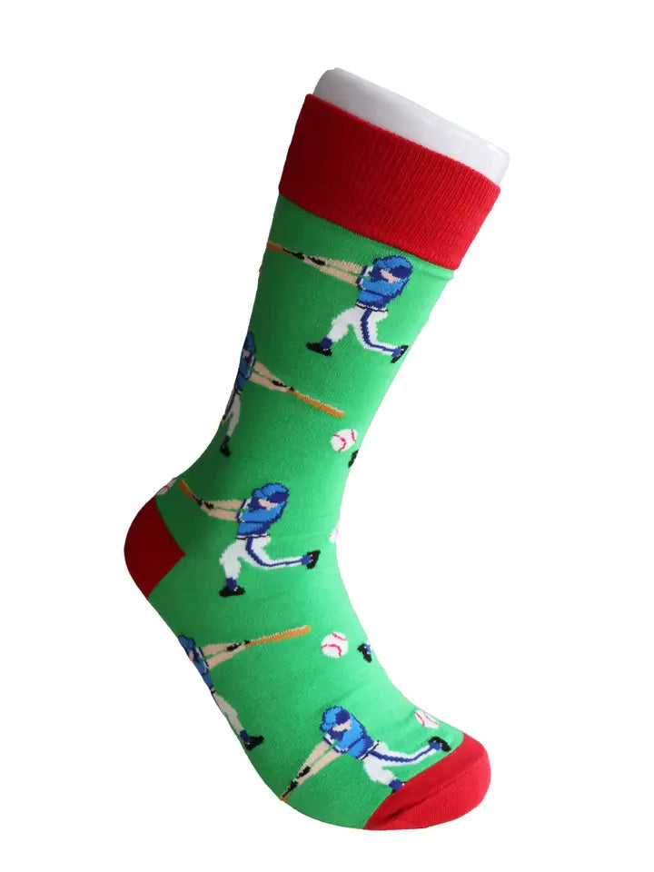 SoXcellent-Baseball Sport Unisex Novelty Socks - RED GREEN
