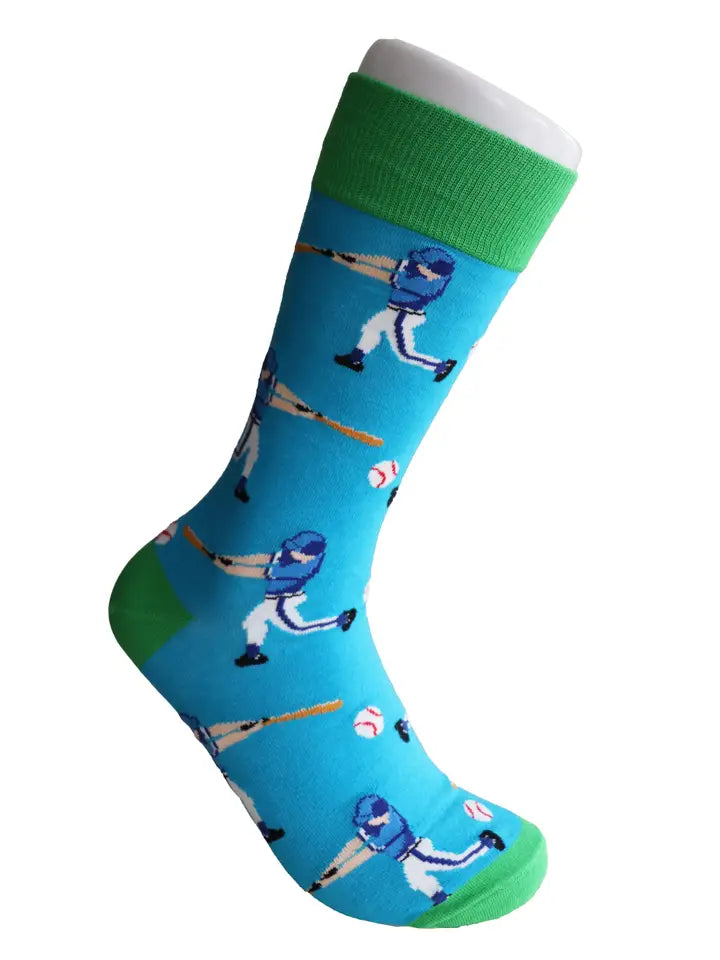 SoXcellent-Baseball Sport Unisex Novelty Socks - Green Blue