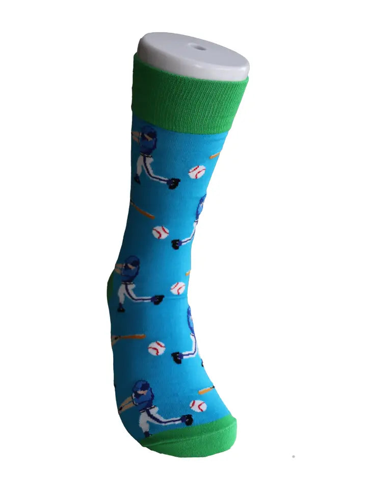 SoXcellent-Baseball Sport Unisex Novelty Socks - Green Blue