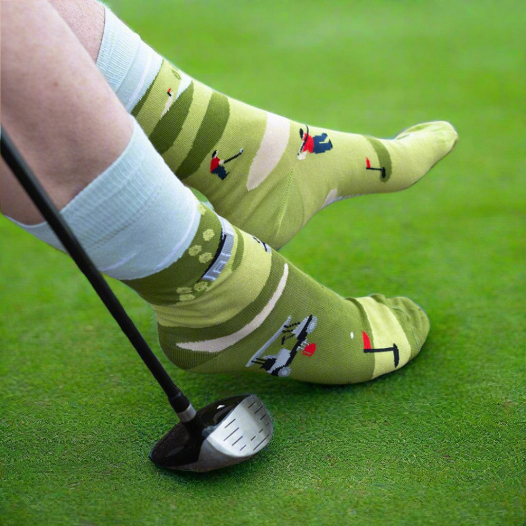 Friday Sock Co. - Men's Golf Scene Mid-Calf Socks - Country Club Gift for Dad