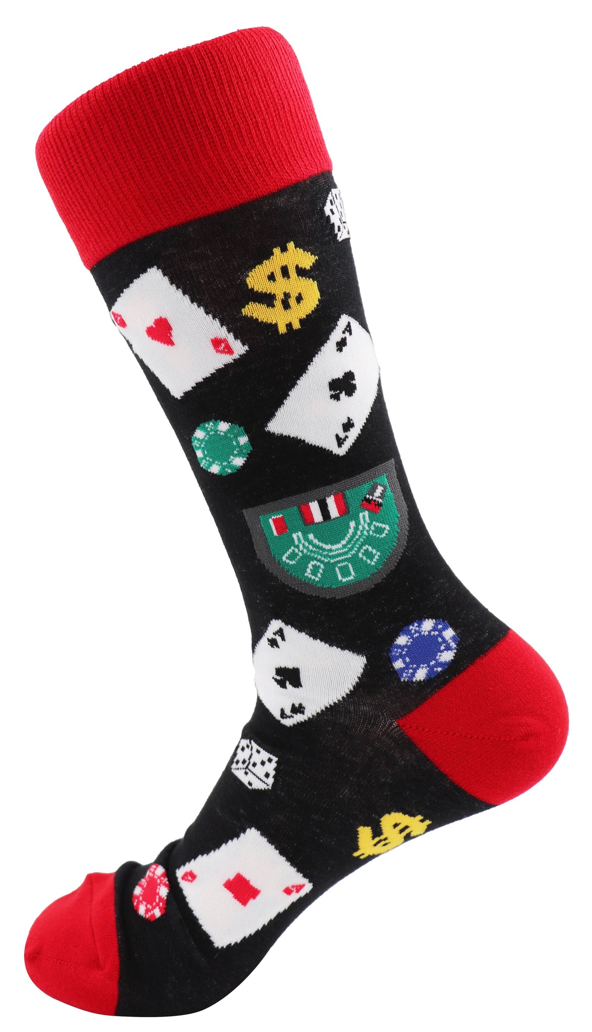 SoXcellent - Casino Play Card Dollar Dice Unisex Novelty Socks - M