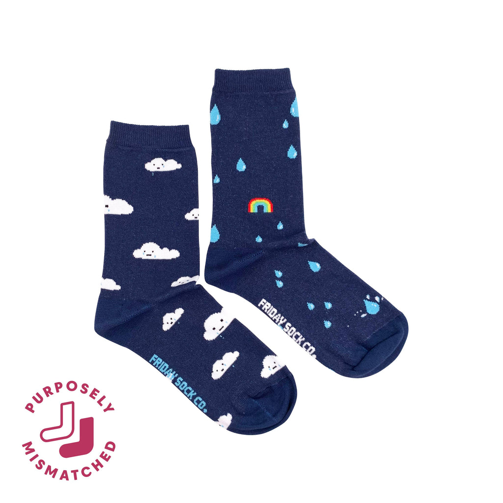 Friday Sock Co. - Women's Rain and Cloud Crew Socks - Cute Novelty Print
