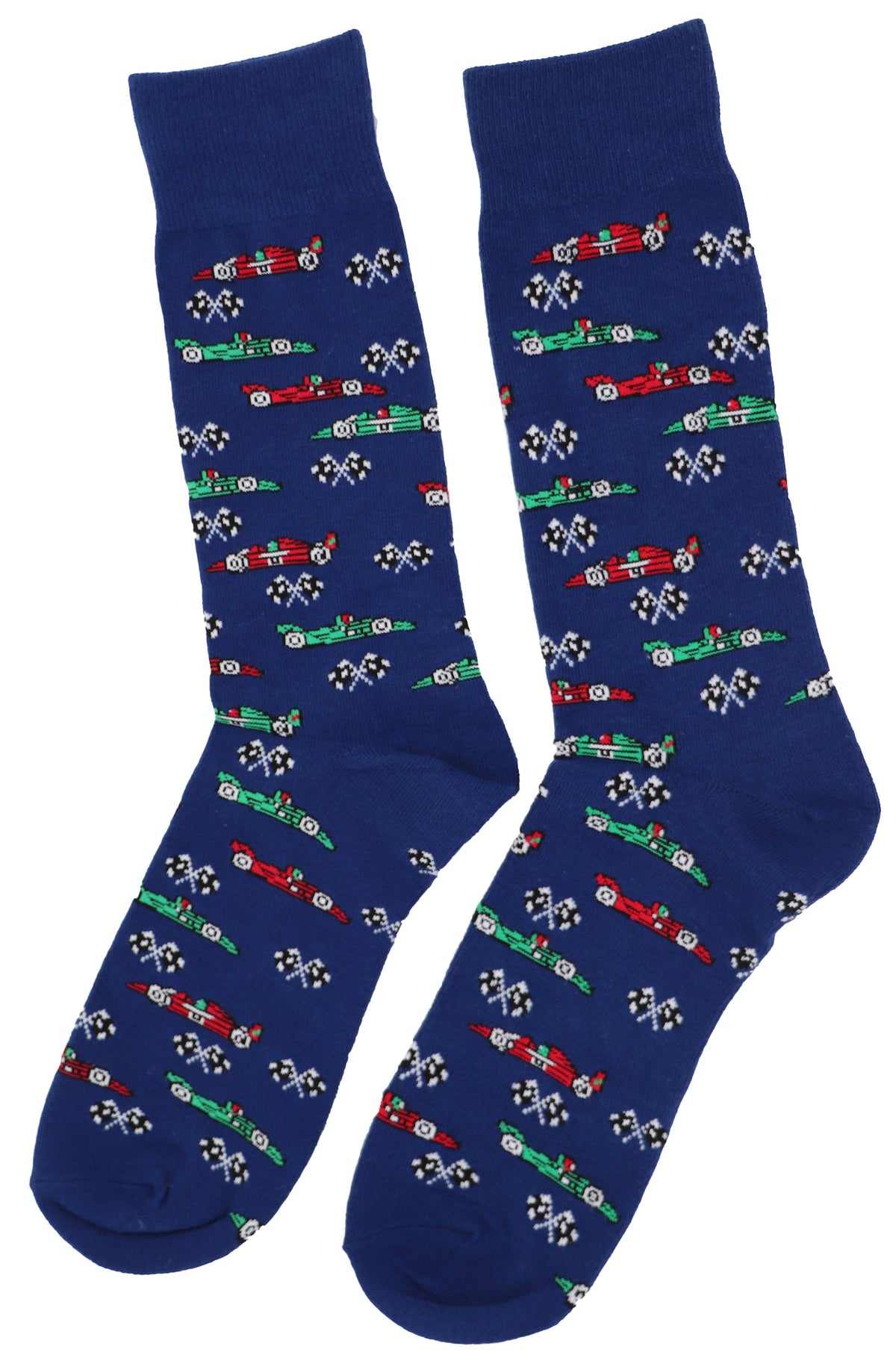 SoXcellent - Racing Cars Flags Unisex Fun Crew Novelty Funny Socks - M