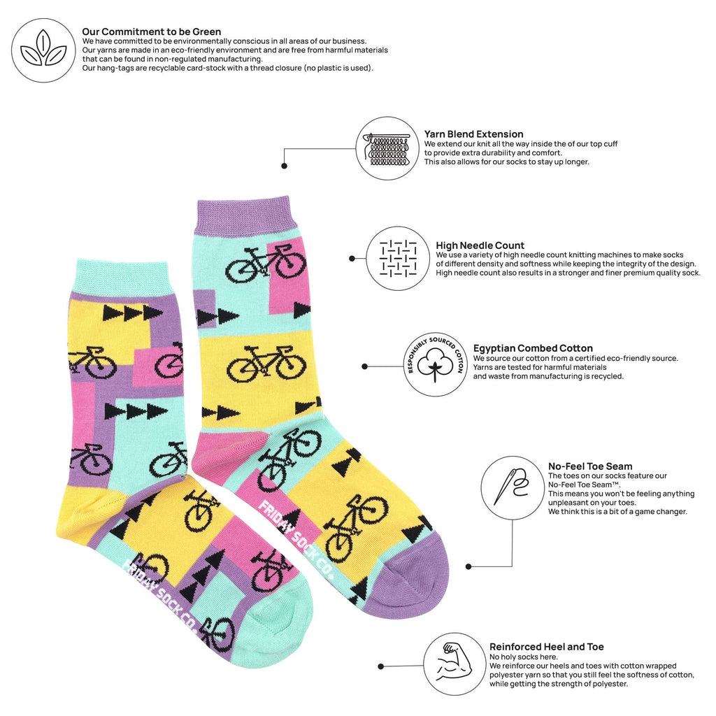 Friday Sock Co. - Women's 80's Road Bikes Crew Socks - Colorful Gift Idea