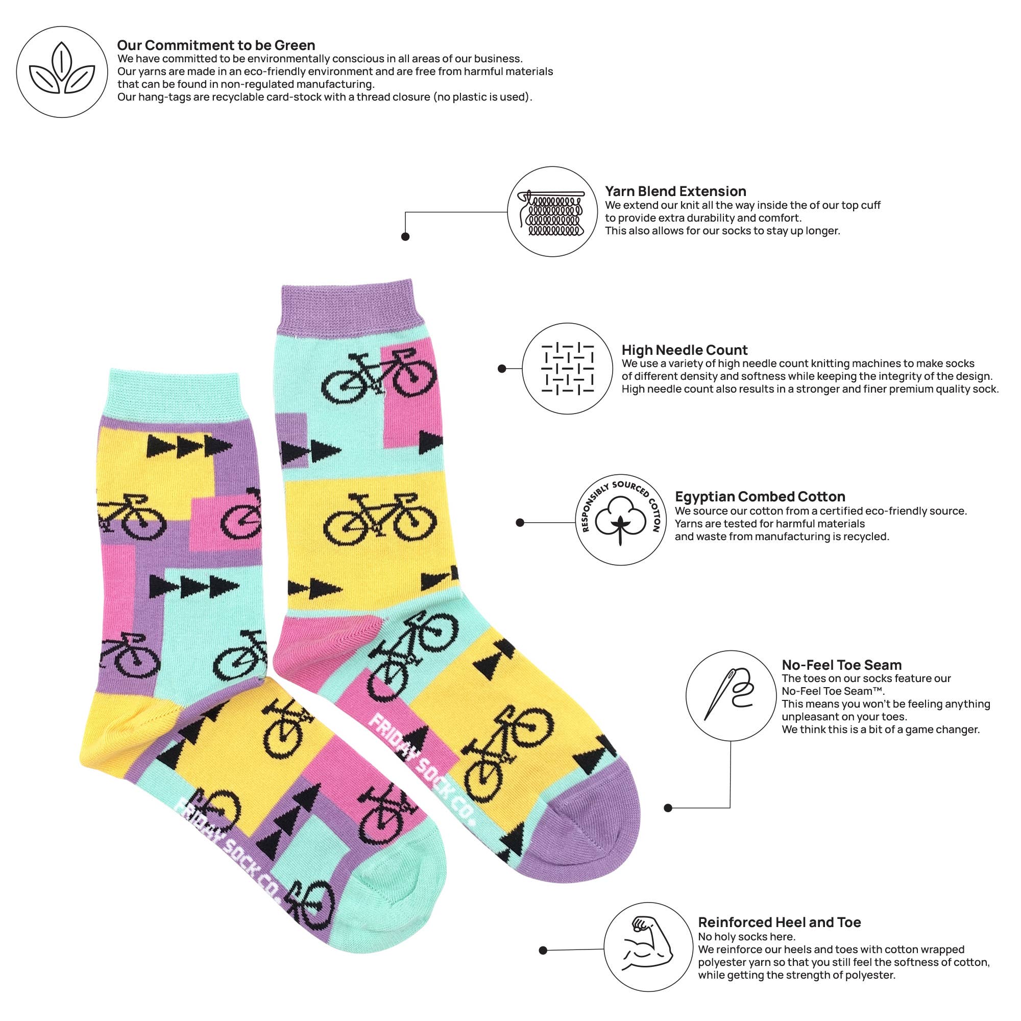 Friday Sock Co. - Women's 80's Road Bikes Crew Socks - Colorful Gift Idea