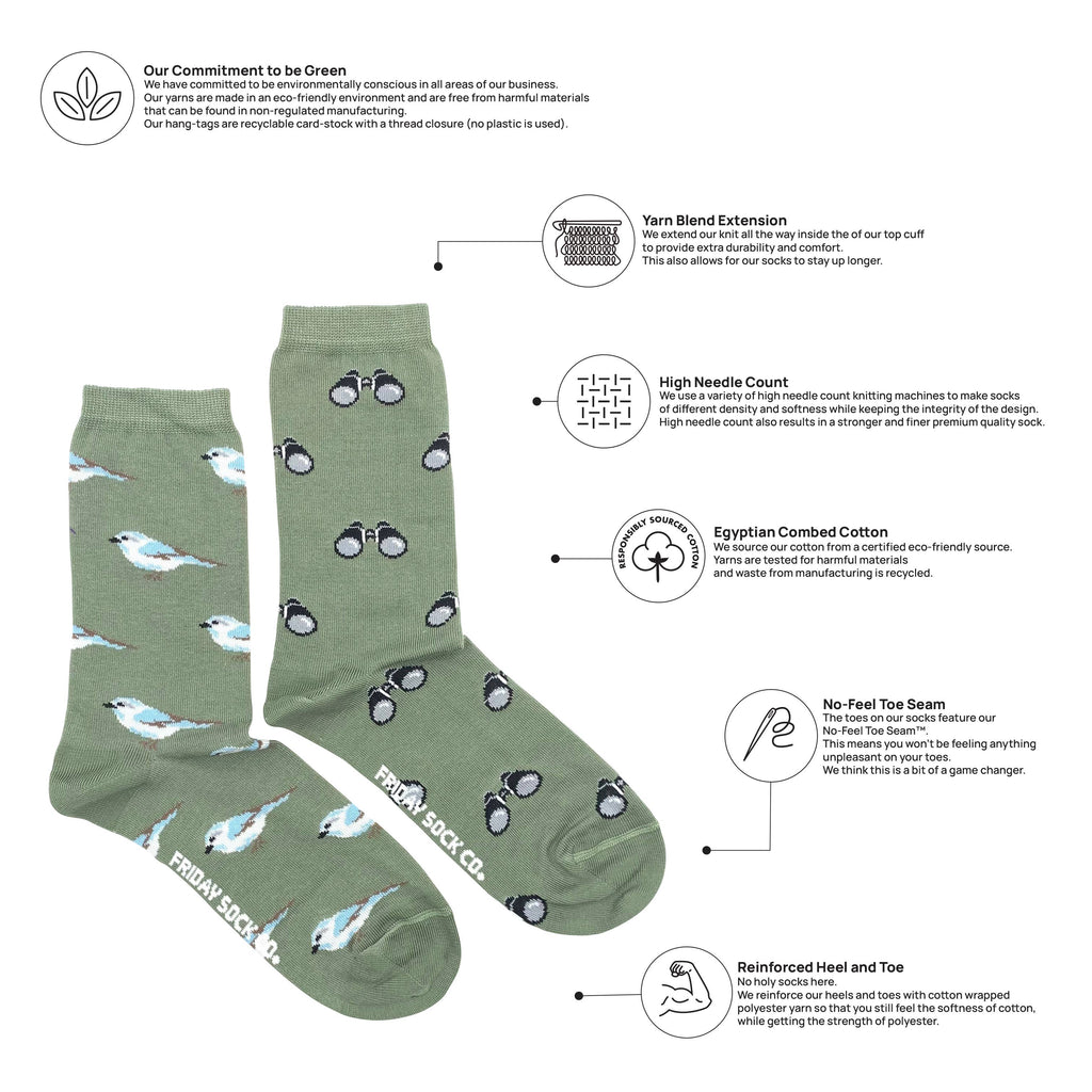 Friday Sock Co. - Women's Bird Watching Crew Socks - Non-Matching Pair