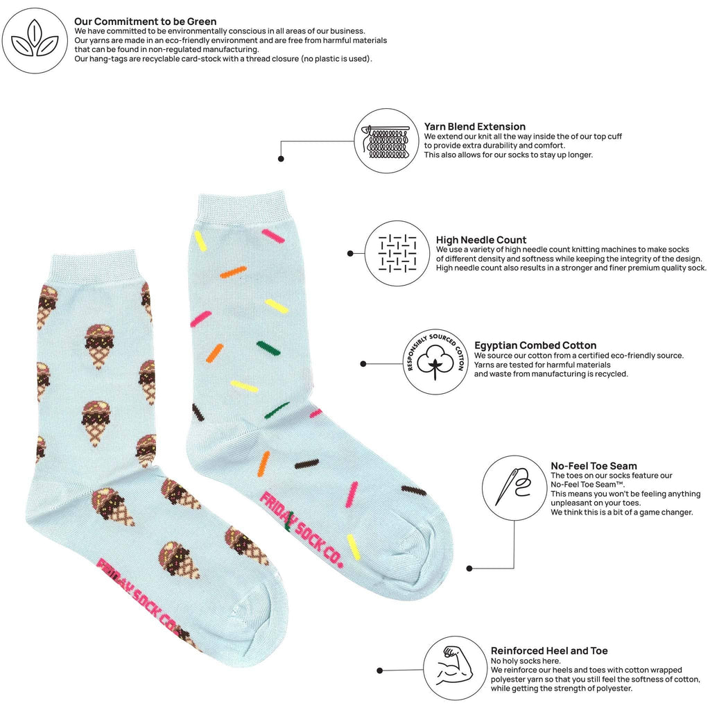 Friday Sock Co. - Women’s Ice Cream & Sprinkles Crew Socks - Quirky for Her