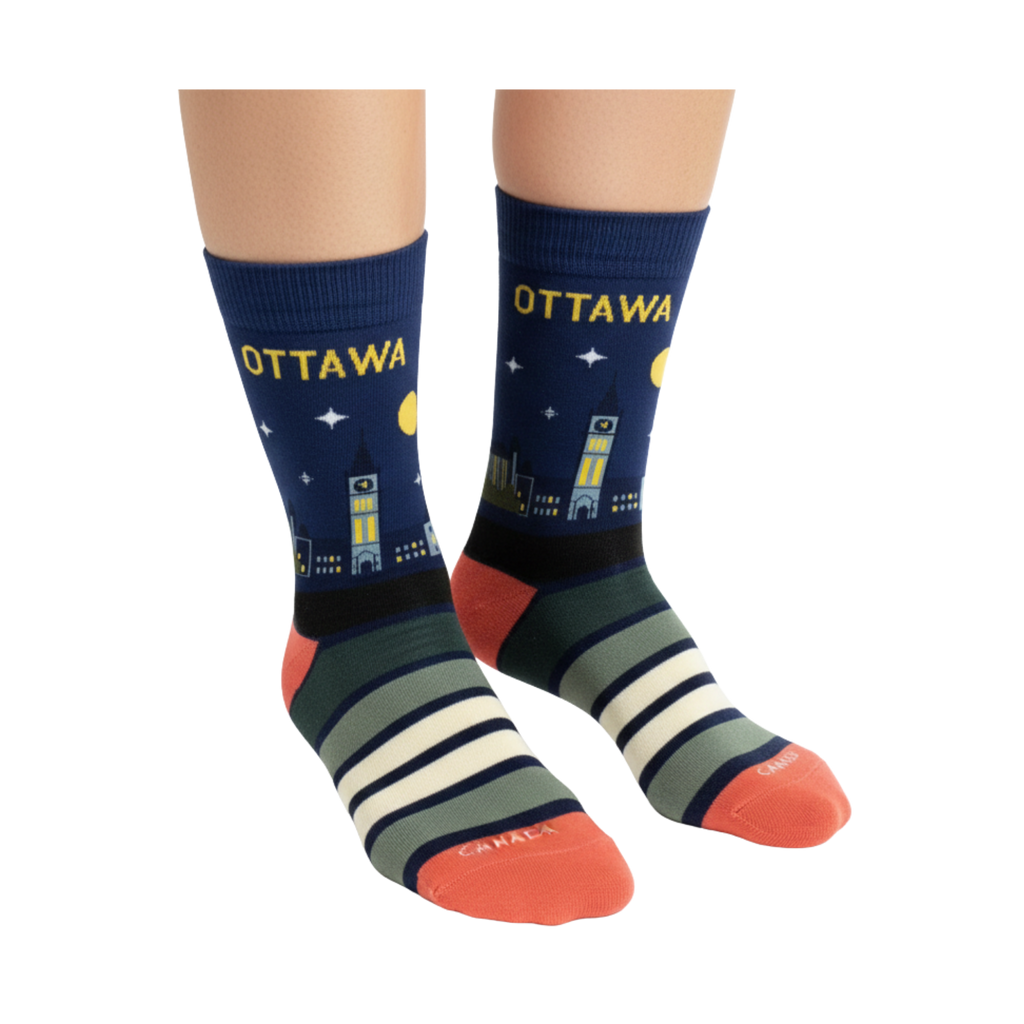 Northern Icons Canada - Ottawa Skyline Crew Socks, Canada City Night Graphic Travel Souvenir Gift