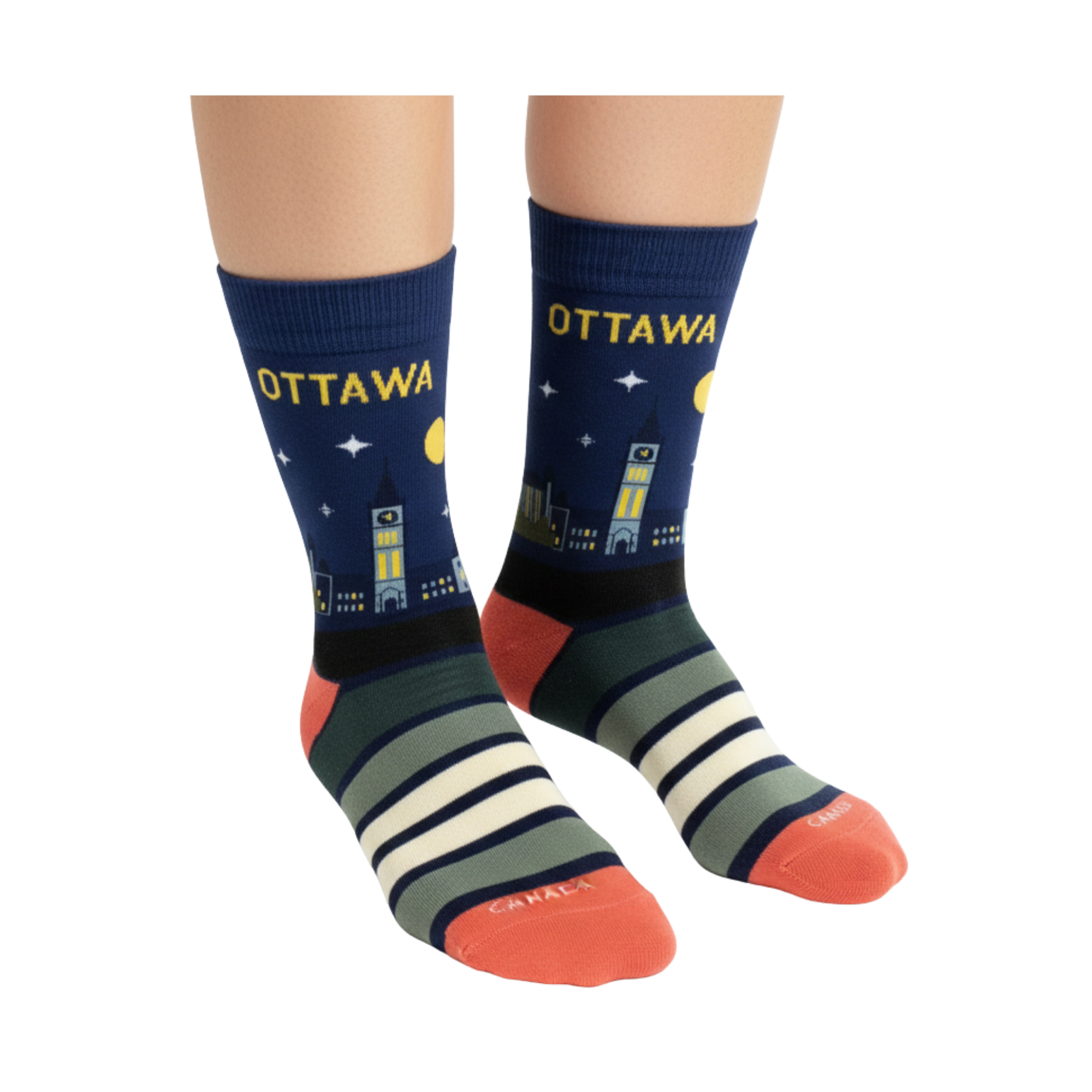 Northern Icons Canada - Ottawa Skyline Crew Socks, Canada City Night Graphic Travel Souvenir Gift
