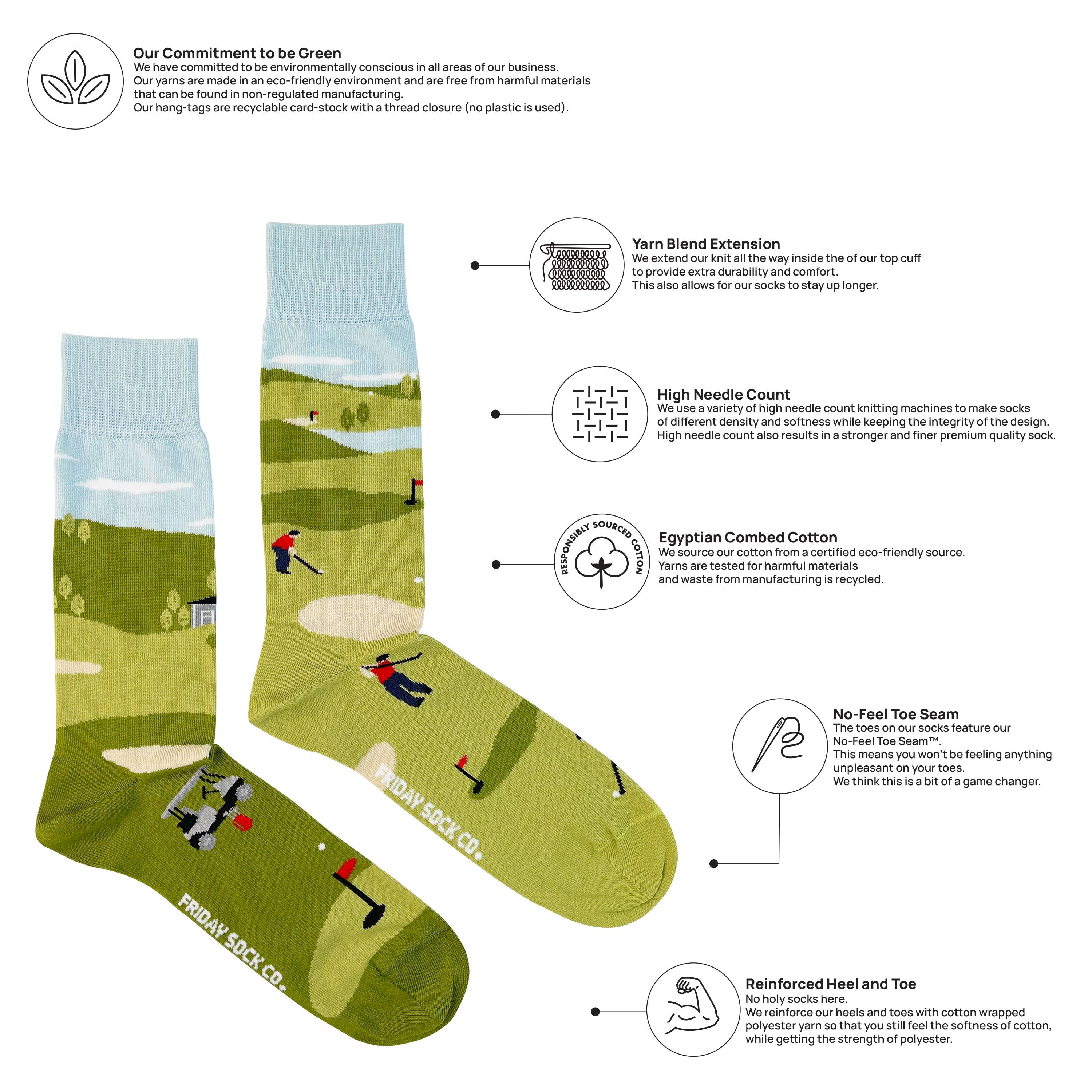 Friday Sock Co. - Men's Golf Scene Mid-Calf Socks - Country Club Gift for Dad
