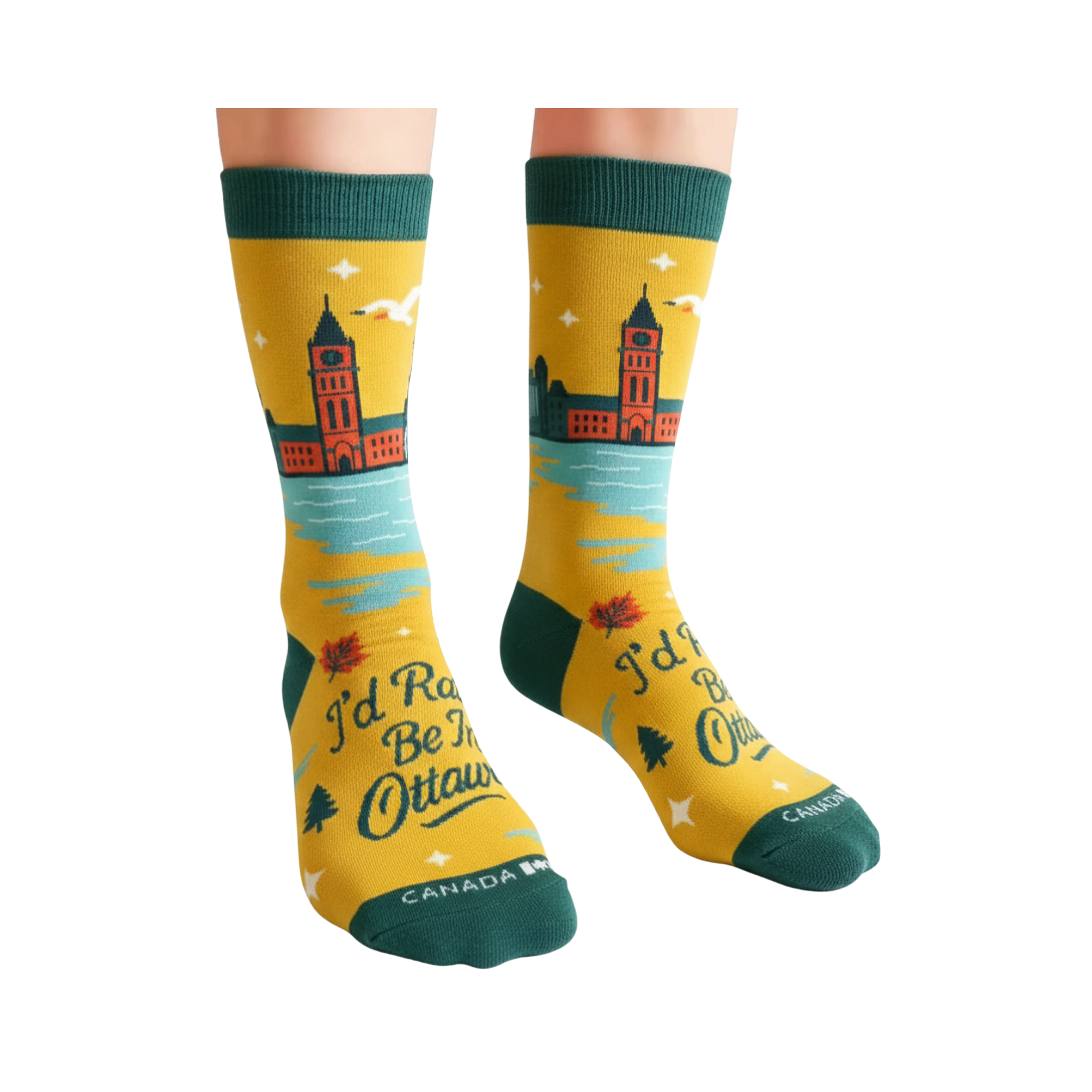 Northern Icons Canada - I’d Rather Be in Ottawa Graphic Crew Socks, Canada City Skyline Travel Style