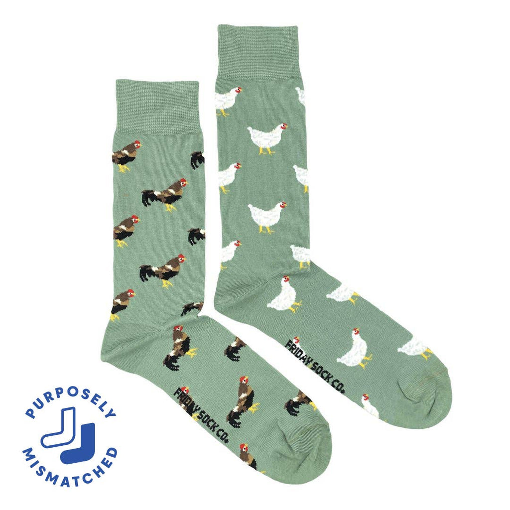 Friday Sock Co. - Men’s Chicken & Rooster Mid-Calf Socks - Fun Colorful Gift