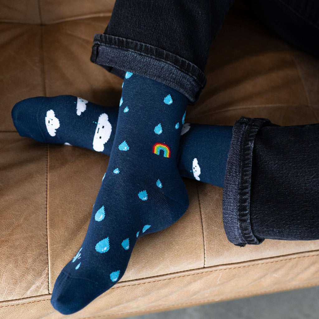 Friday Sock Co. - Women's Rain and Cloud Crew Socks - Cute Novelty Print