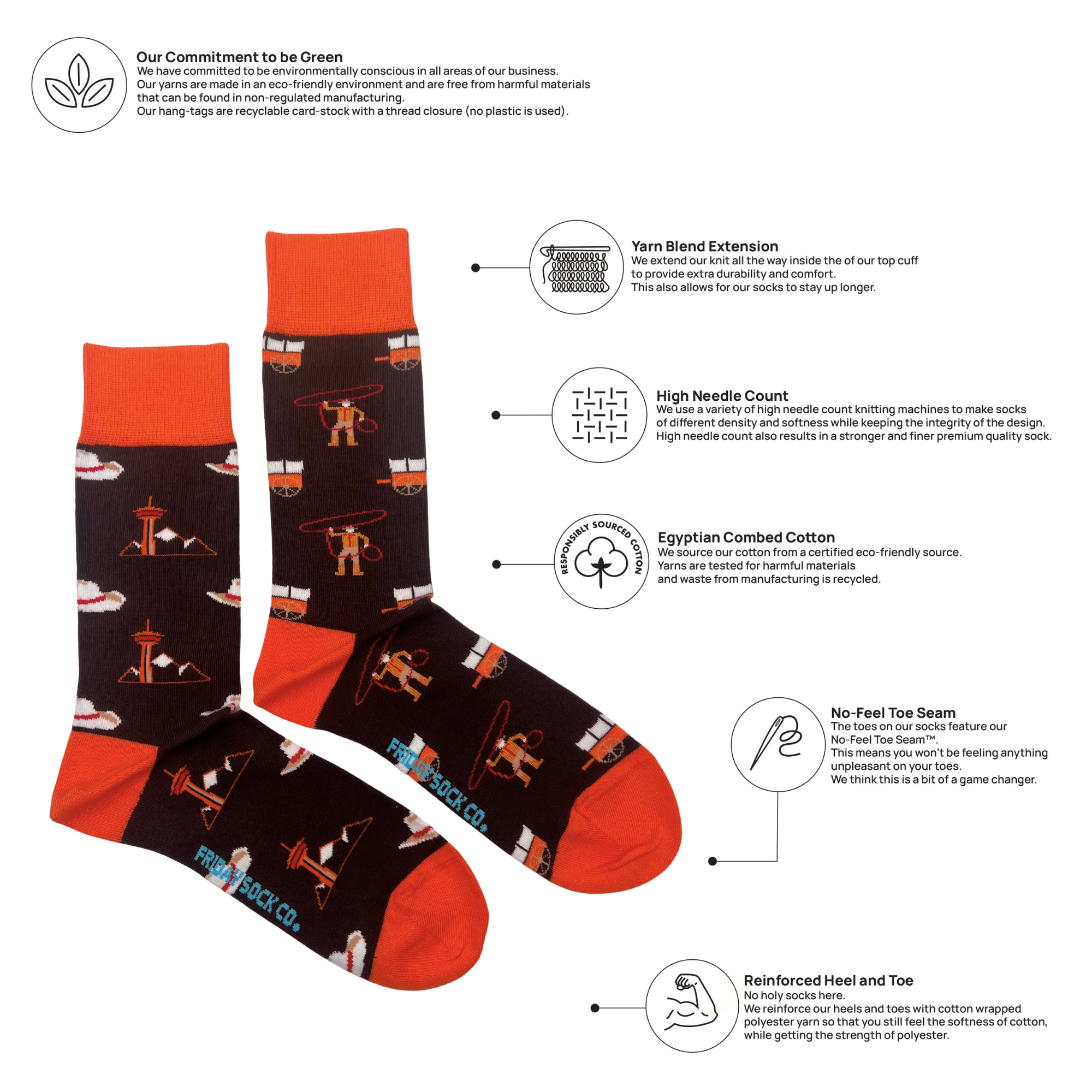 Friday Sock Co. - Men's Retro Rodeo Mid-Calf Socks - Western Fun Pattern