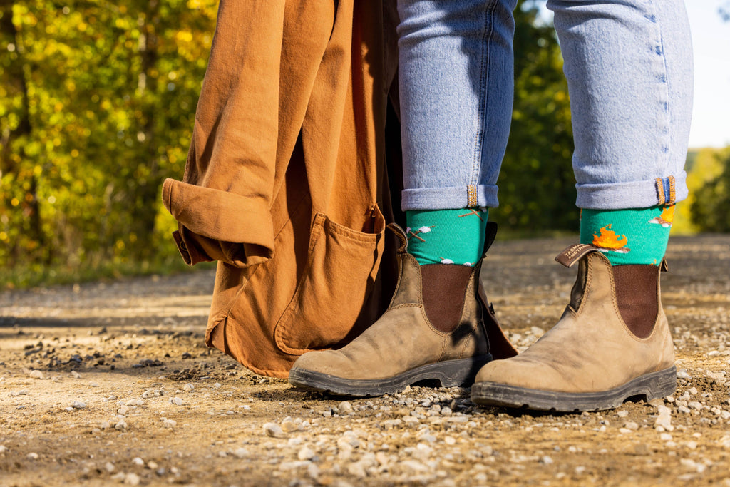 Friday Sock Co. - Women’s Campfire & Marshmallow Crew Socks - Unique Pair