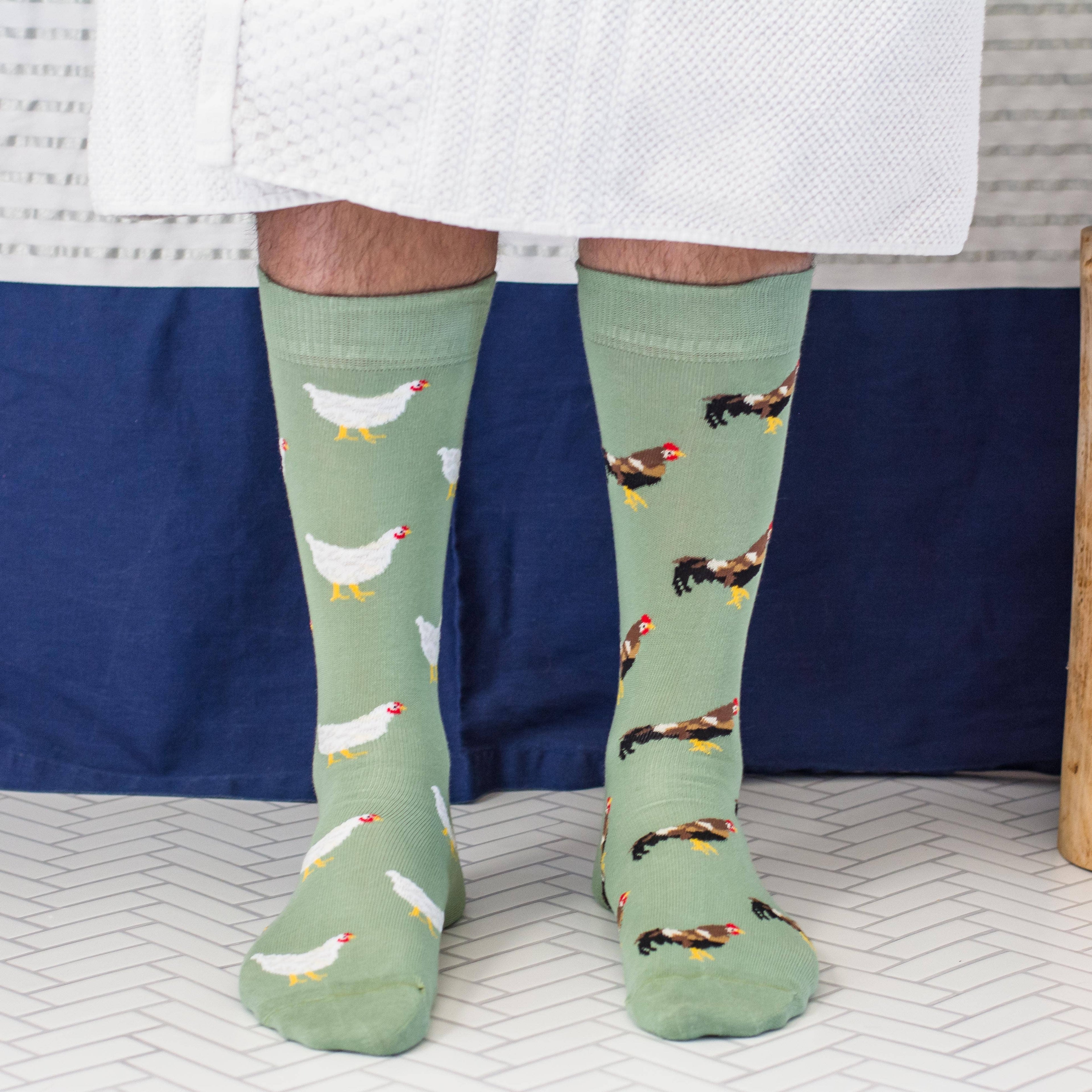 Friday Sock Co. - Men’s Chicken & Rooster Mid-Calf Socks - Fun Colorful Gift