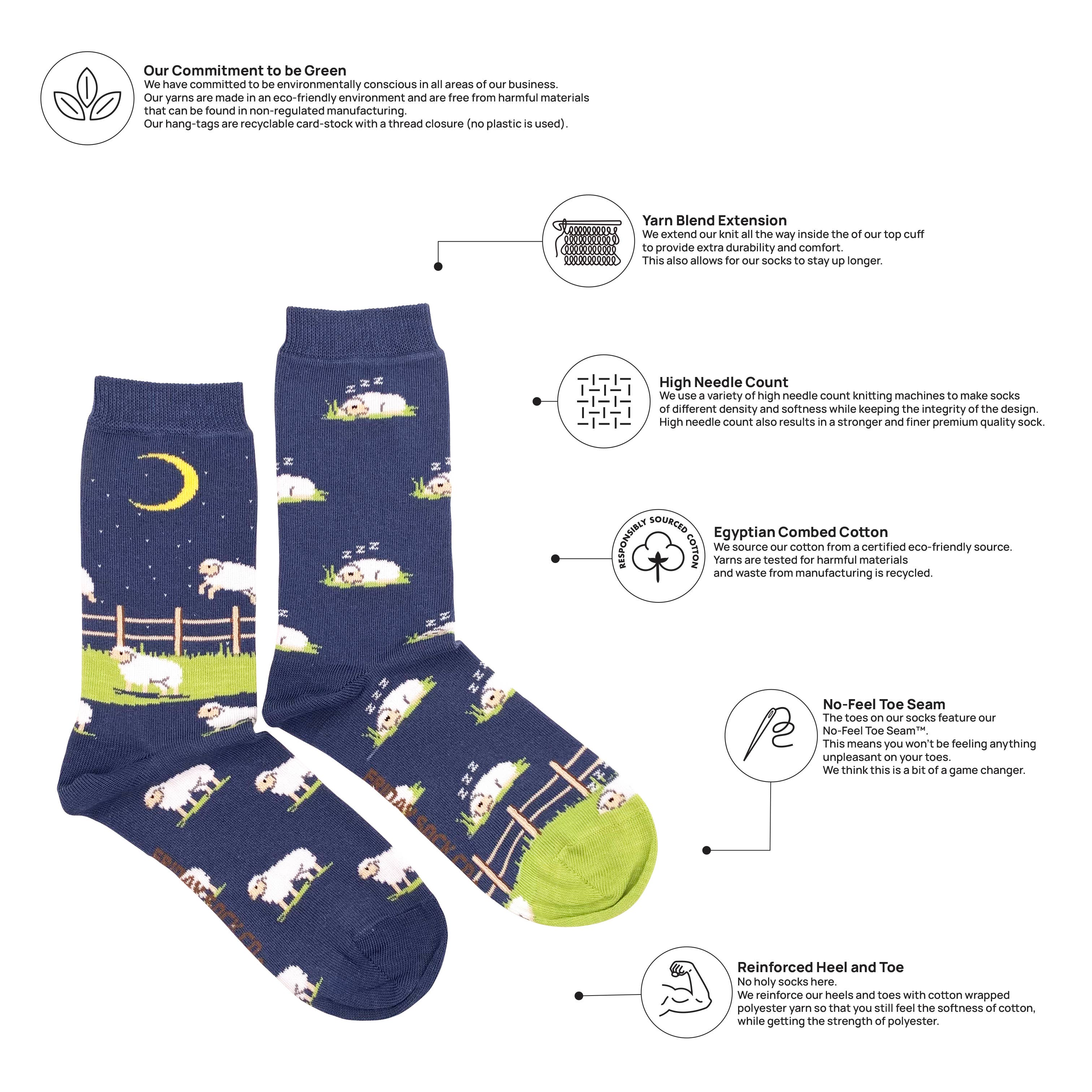 Friday Sock Co. - Women's Jumping Sheep Crew Socks - Colorful & Patterned