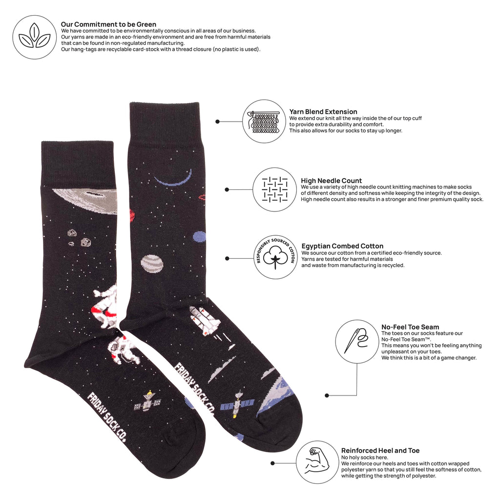 Friday Sock Co. - Men's Space Scene Mid-Calf Socks - Out of this World Gift