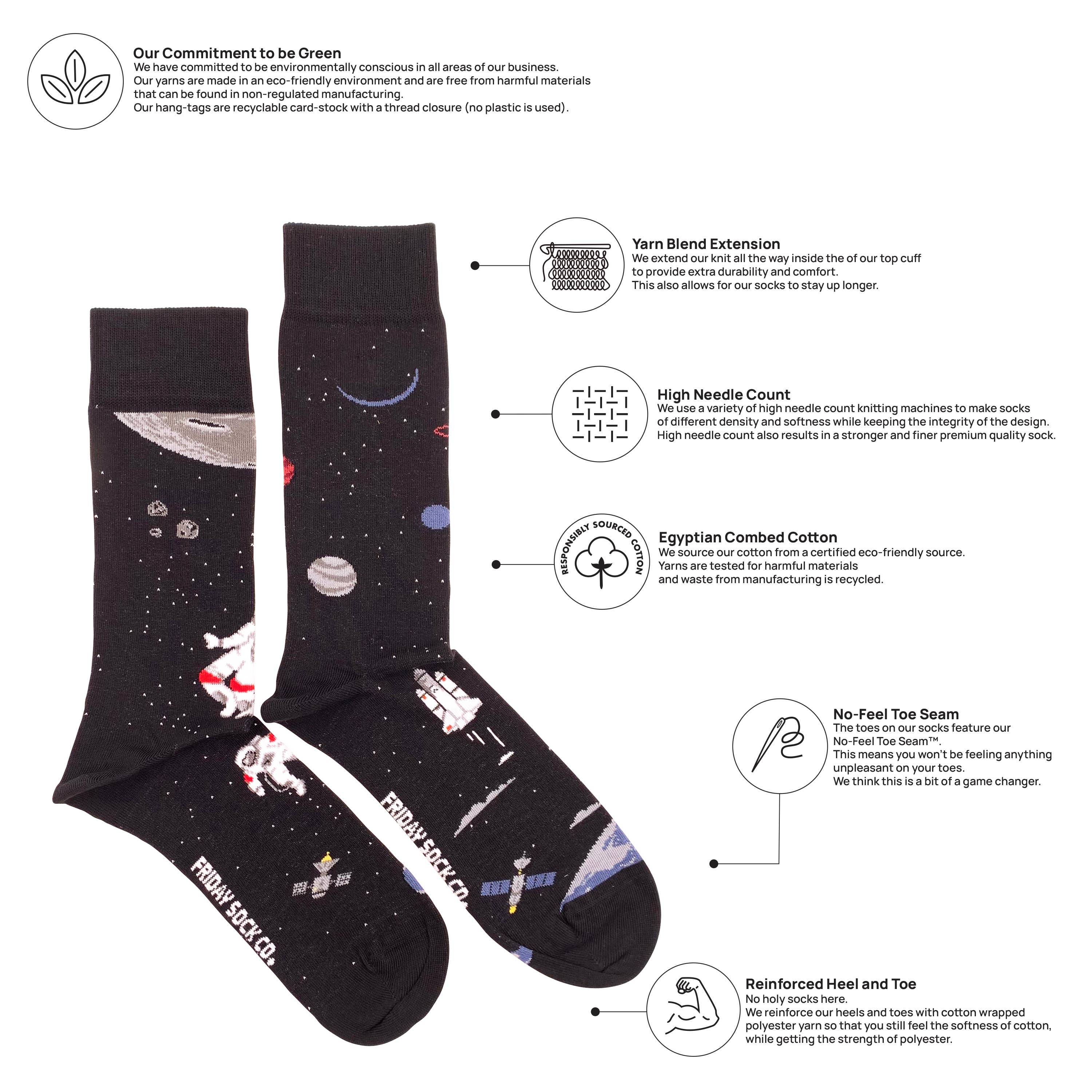 Friday Sock Co. - Men's Space Scene Mid-Calf Socks - Out of this World Gift
