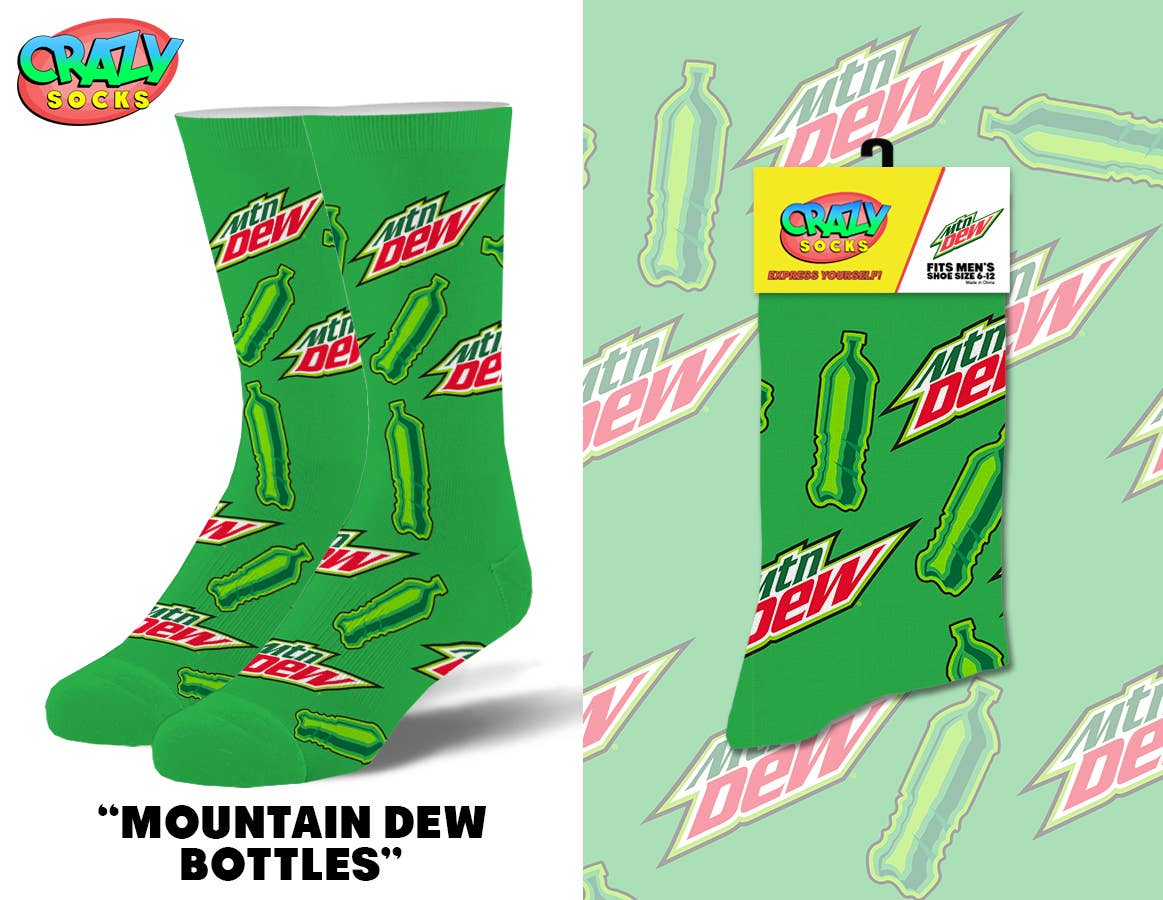 Crazy Socks - Mountain Dew Stripes - Mens Crew Folded