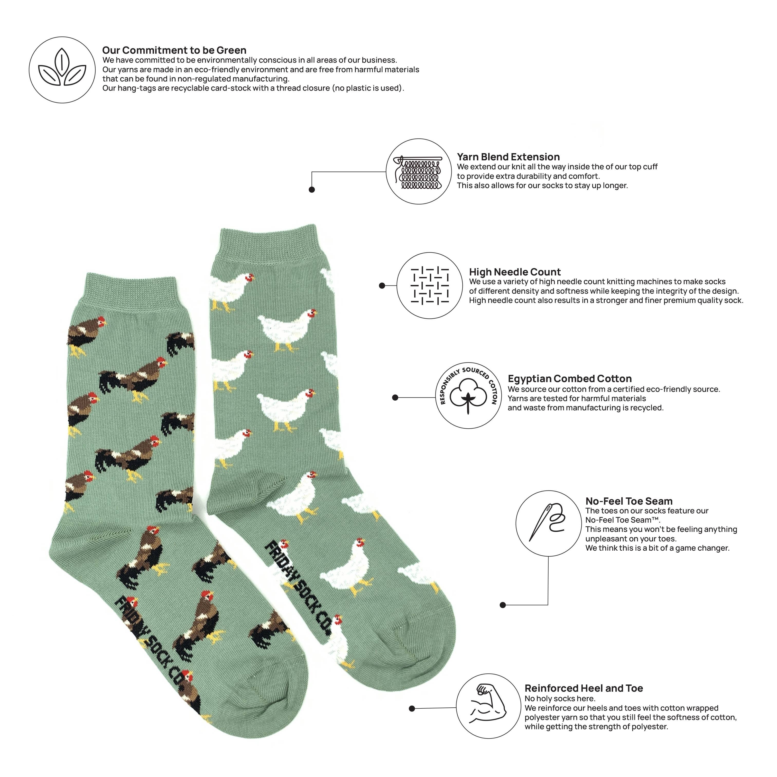 Friday Sock Co. - Women’s Chicken & Rooster Crew Socks - Novelty Gift for Her