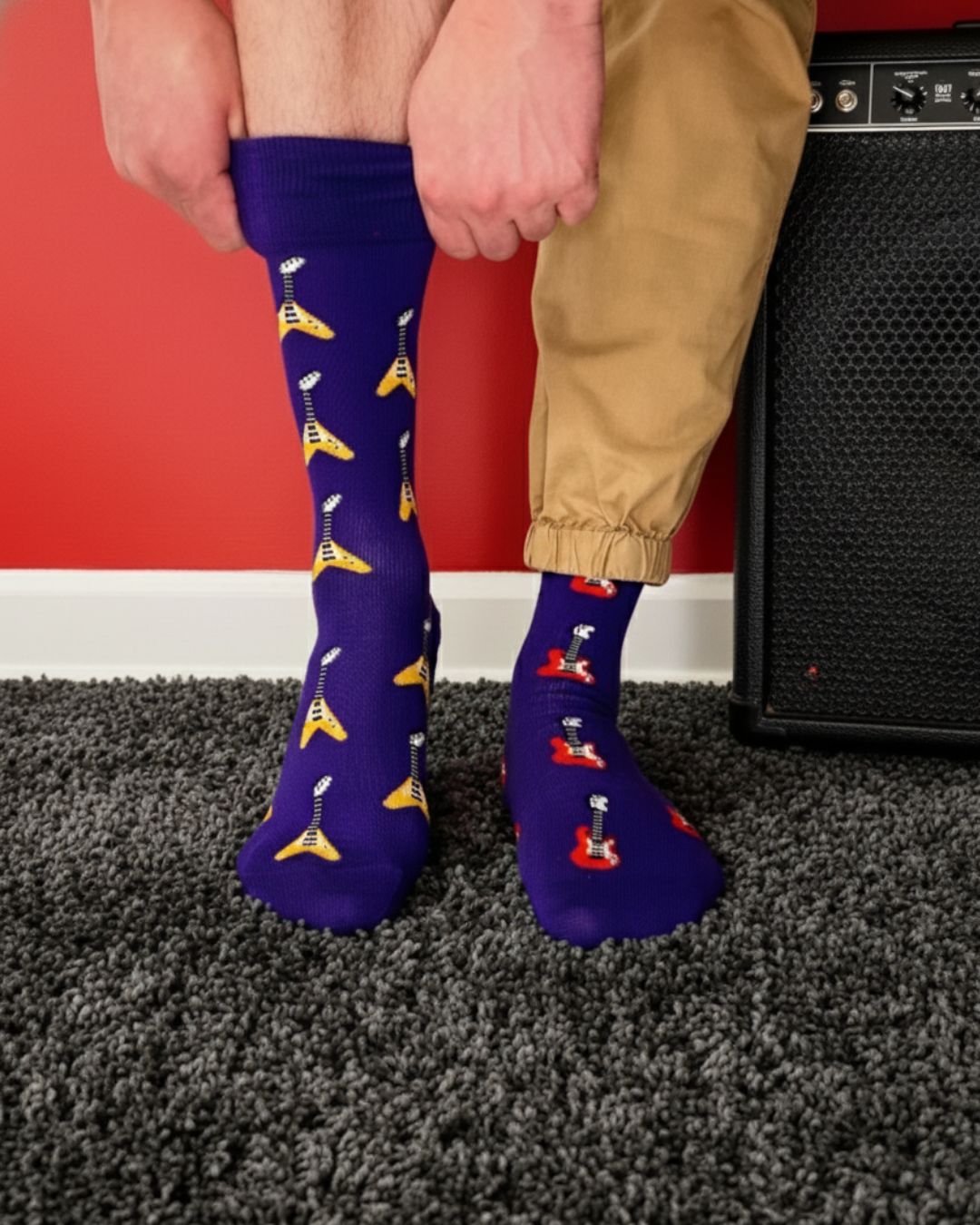 Friday Sock Co. - Men's Electric Guitar  Mid-Calf Socks - Father's Day, Music