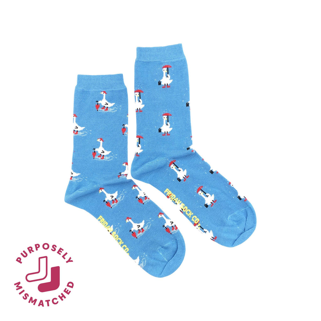 Friday Sock Co. - Women's Goose in Rain Crew Socks - Cute Novelty Print
