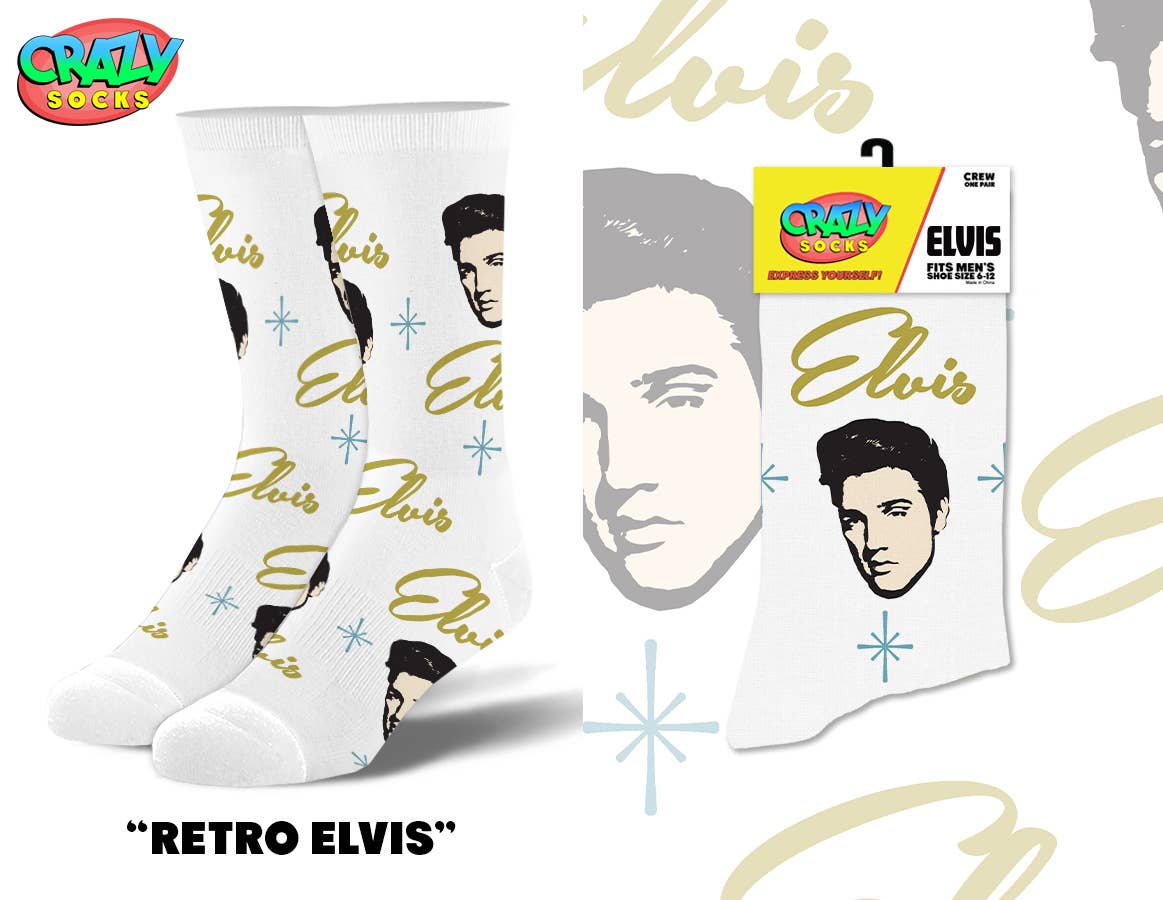 Crazy Socks - Retro Elvis - Mens Crew Folded