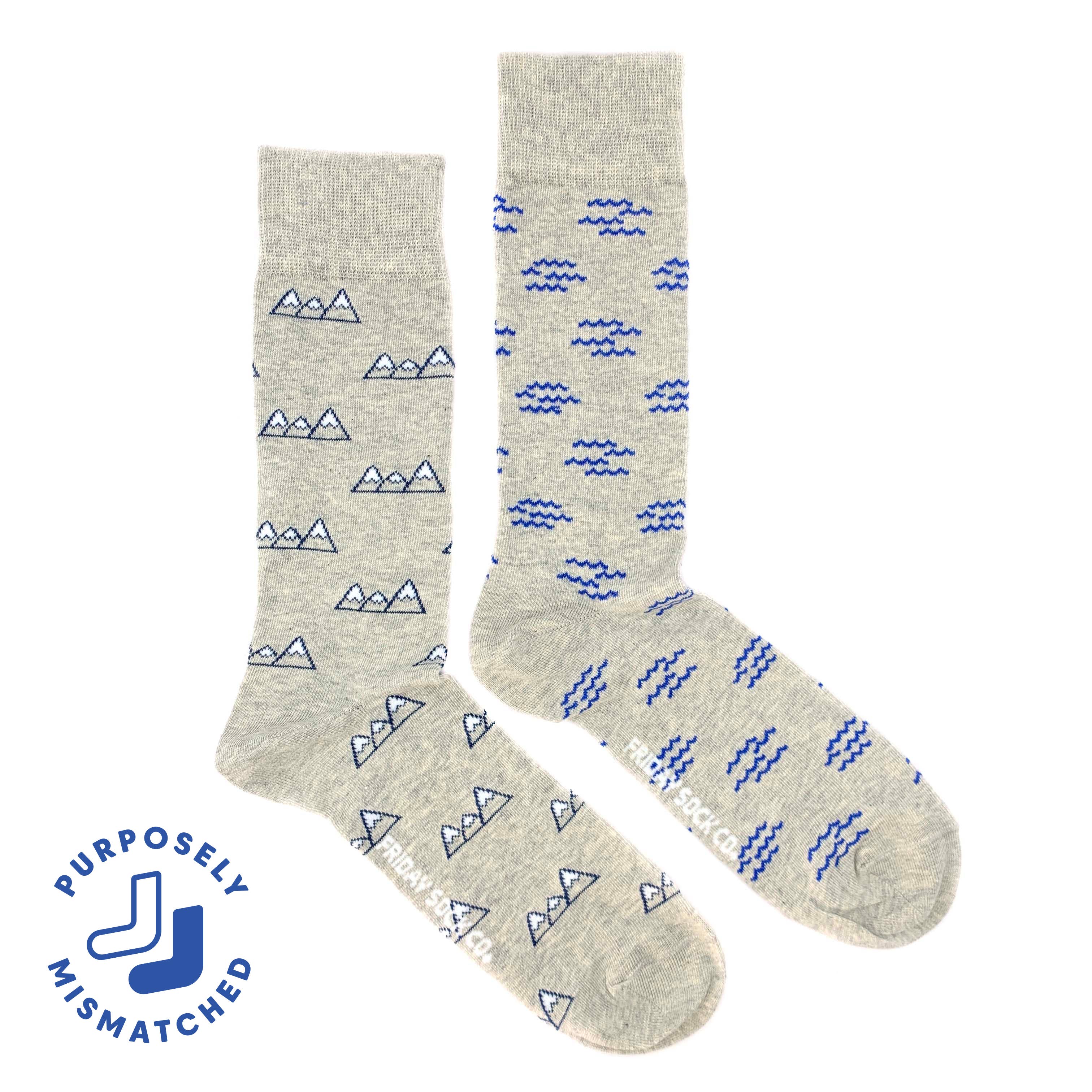 Friday Sock Co. - Men’s Mountains & Waves Mid-Calf Socks - Novelty Sock