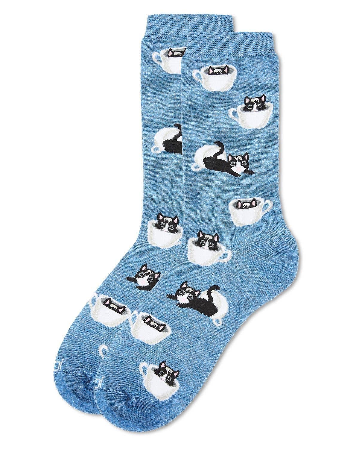 MeMoi - Women's - Cup o' Cats Bamboo Blend Crew Socks