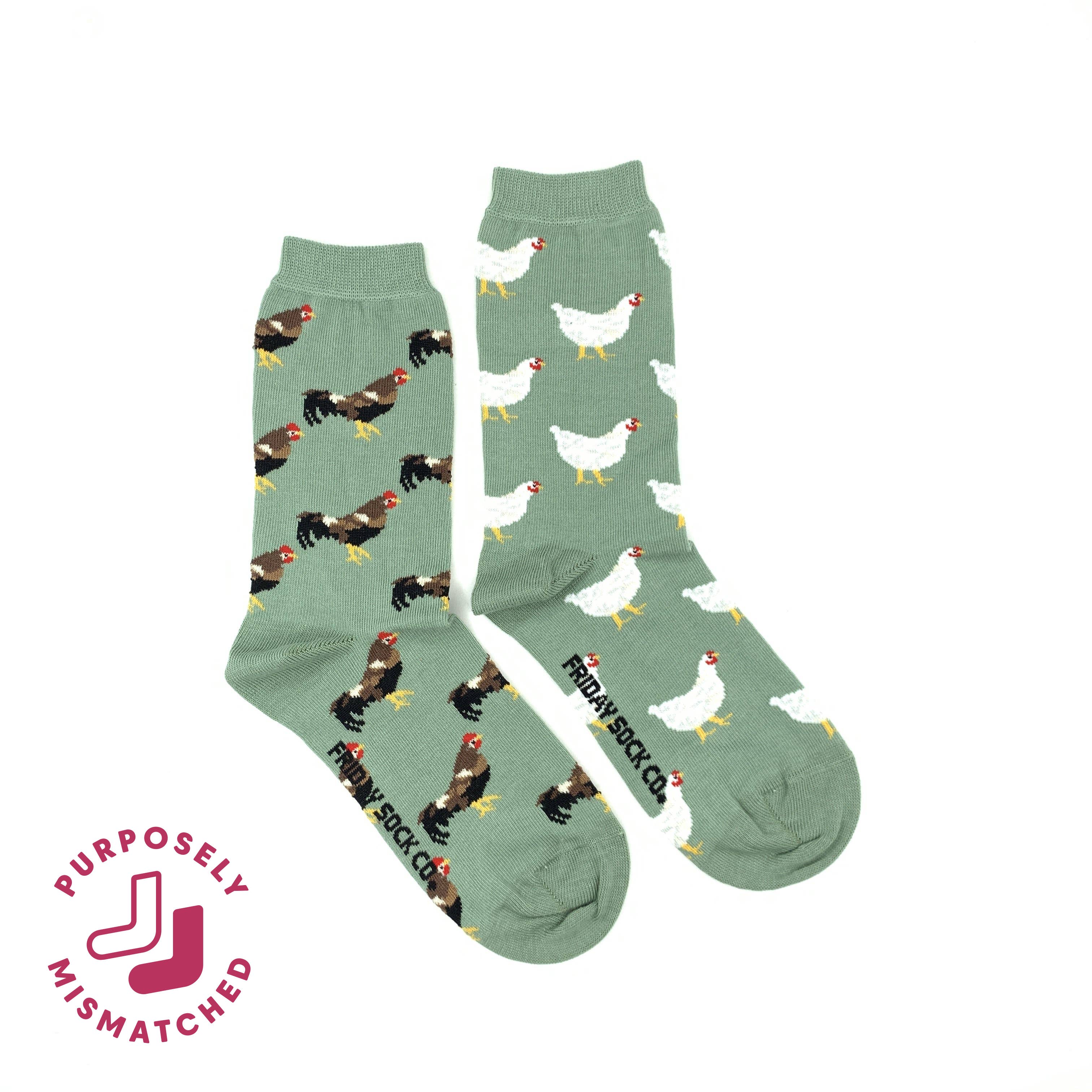 Friday Sock Co. - Women’s Chicken & Rooster Crew Socks - Novelty Gift for Her