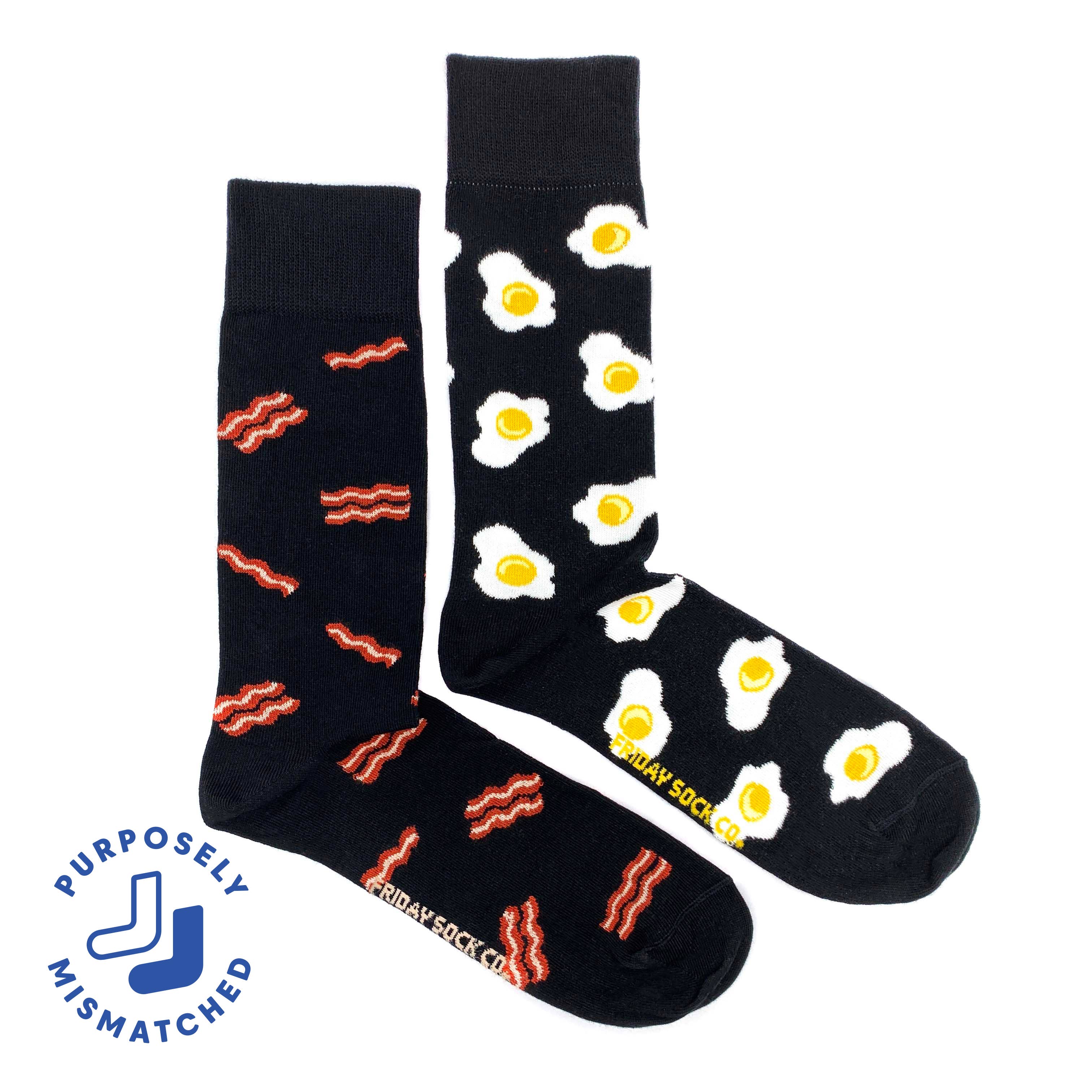 Friday Sock Co. - Men’s Bacon & Eggs Mid-Calf Socks - Novelty Made in Italy