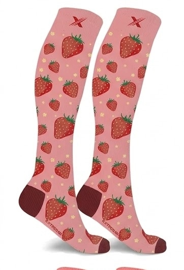 Extreme Fit - Novelty COMPRESSION Socks - STRAWBERRIES - Small/Medium