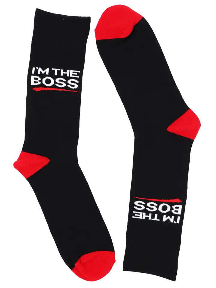 SoXcellent - I Am the Boss Black Red Unisex Crew Novelty Socks (7-12)