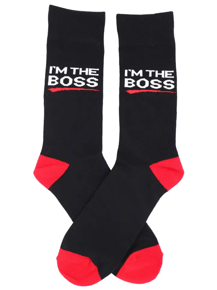 SoXcellent - I Am the Boss Black Red Unisex Crew Novelty Socks (7-12)