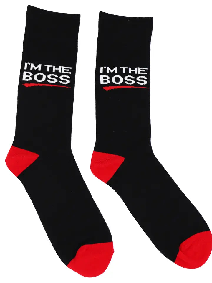 SoXcellent - I Am the Boss Black Red Unisex Crew Novelty Socks (7-12)