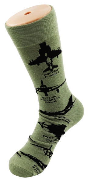 SoXcellent - Plane in Green Unisex Crew Novelty Socks