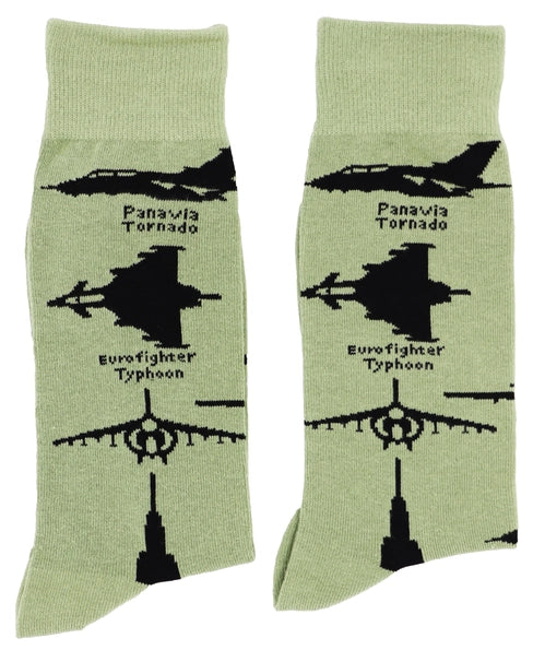 SoXcellent - Plane in Green Unisex Crew Novelty Socks