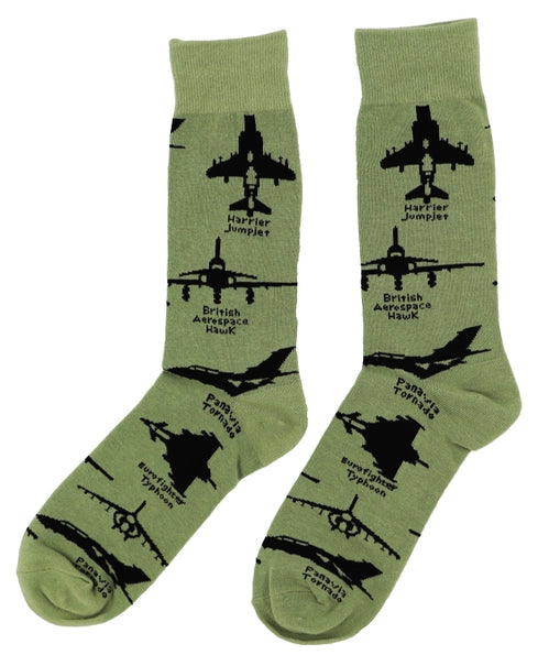 SoXcellent - Plane in Green Unisex Crew Novelty Socks