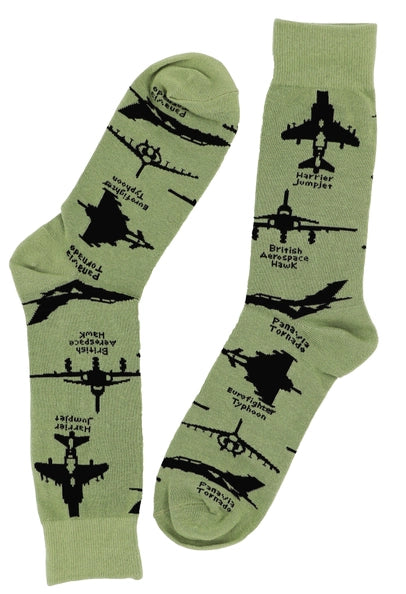 SoXcellent - Plane in Green Unisex Crew Novelty Socks