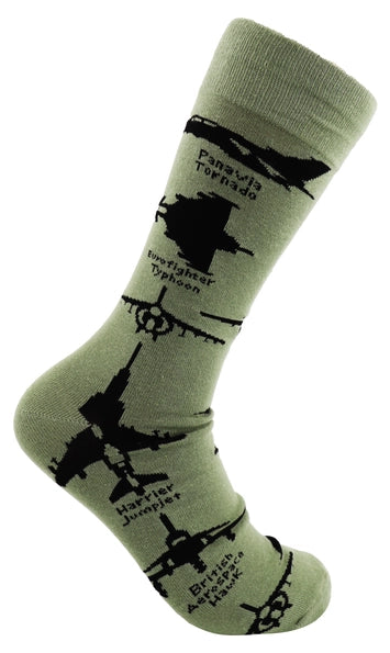 SoXcellent - Plane in Green Unisex Crew Novelty Socks