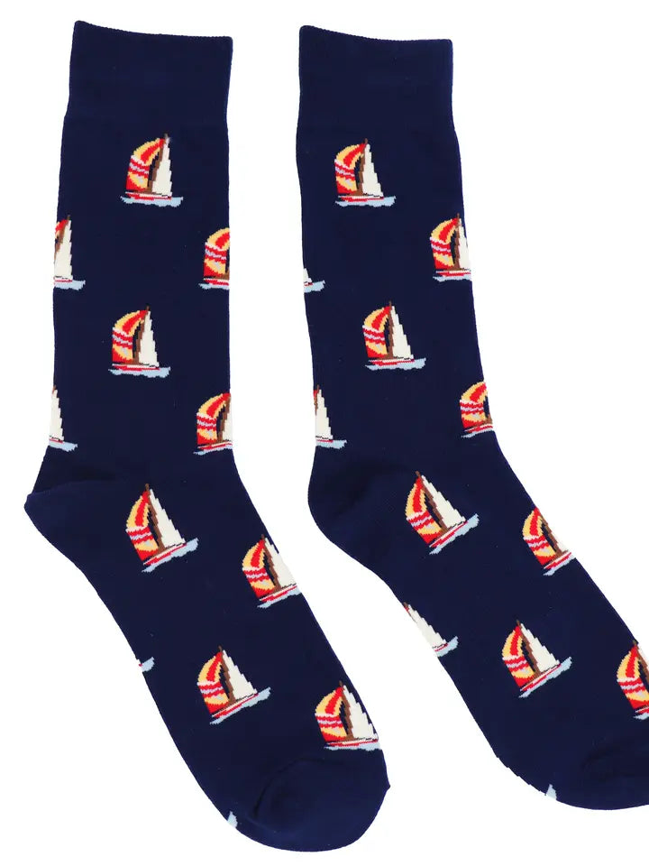 SoXcellent - Sailing Boat Midnight Blue Unisex Crew Novelty Socks