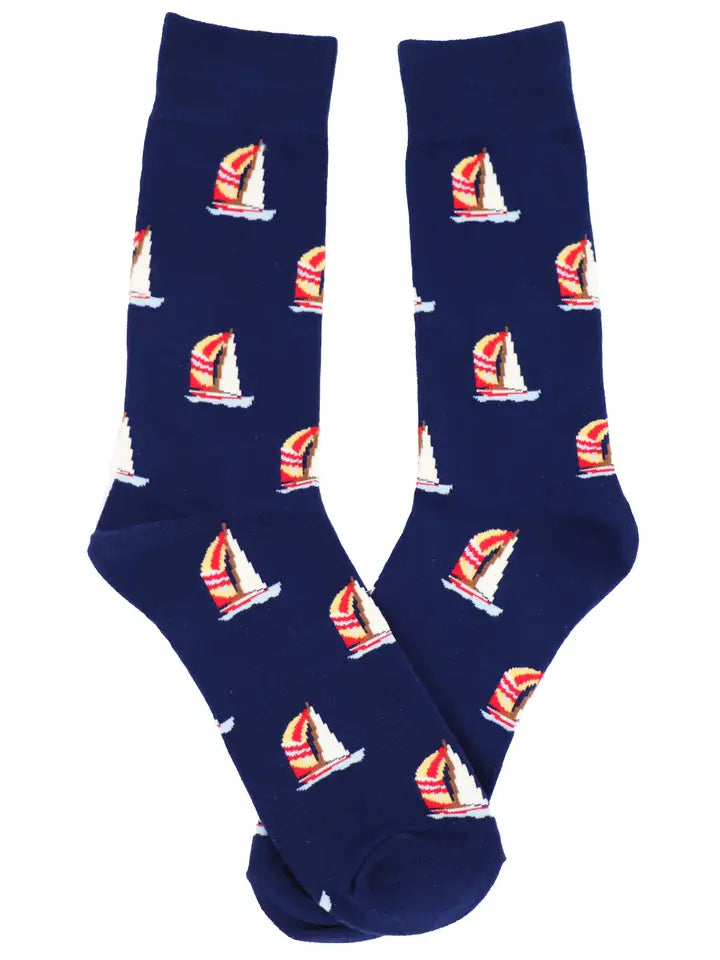 SoXcellent - Sailing Boat Midnight Blue Unisex Crew Novelty Socks